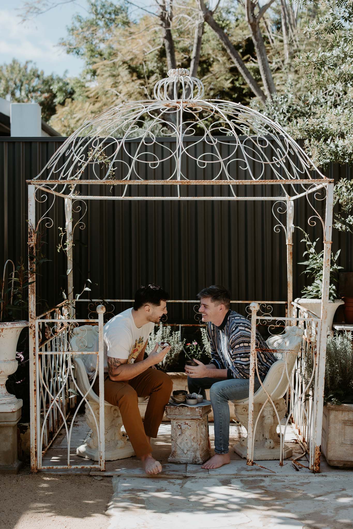 Jordan and Dane talking in the garden