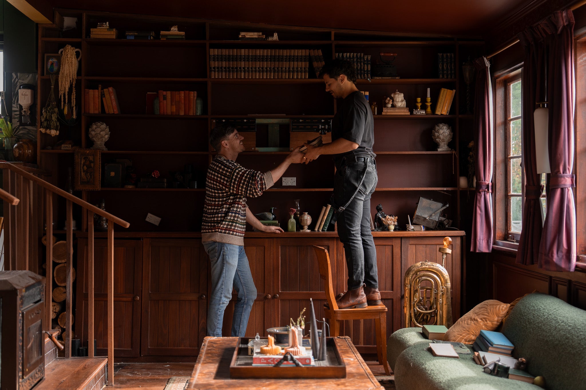 Jordan and Dane styling their library